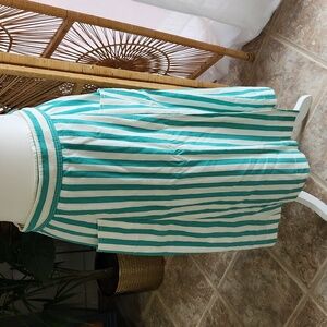 Maeve casual, true-wrap skirt. Cotton, green with yellow pinstripe. Size M.